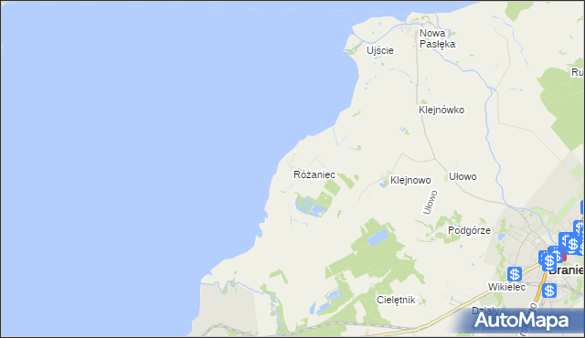 mapa Różaniec gmina Braniewo, Różaniec gmina Braniewo na mapie Targeo