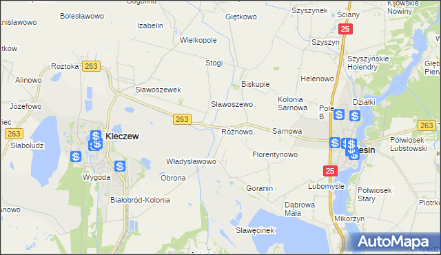mapa Różnowo gmina Ślesin, Różnowo gmina Ślesin na mapie Targeo
