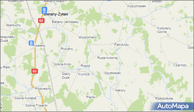 mapa Ruda-Kolonia gmina Bielany, Ruda-Kolonia gmina Bielany na mapie Targeo