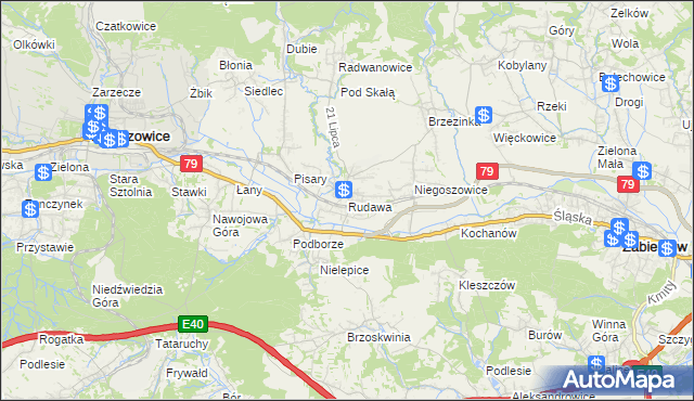 mapa Rudawa gmina Zabierzów, Rudawa gmina Zabierzów na mapie Targeo