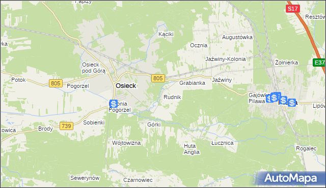 mapa Rudnik gmina Osieck, Rudnik gmina Osieck na mapie Targeo