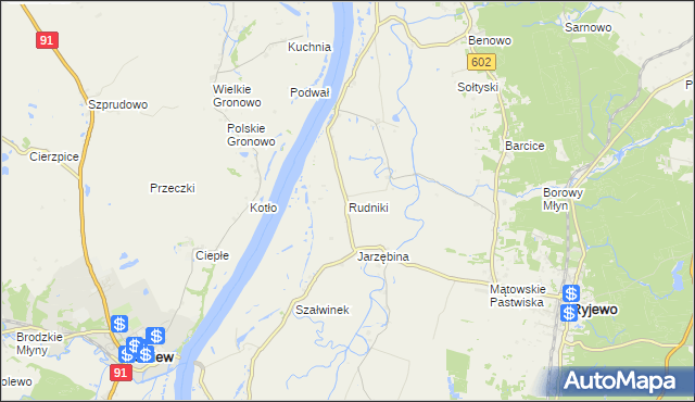 mapa Rudniki gmina Ryjewo, Rudniki gmina Ryjewo na mapie Targeo