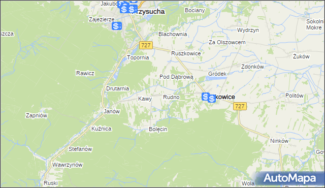 mapa Rudno gmina Borkowice, Rudno gmina Borkowice na mapie Targeo