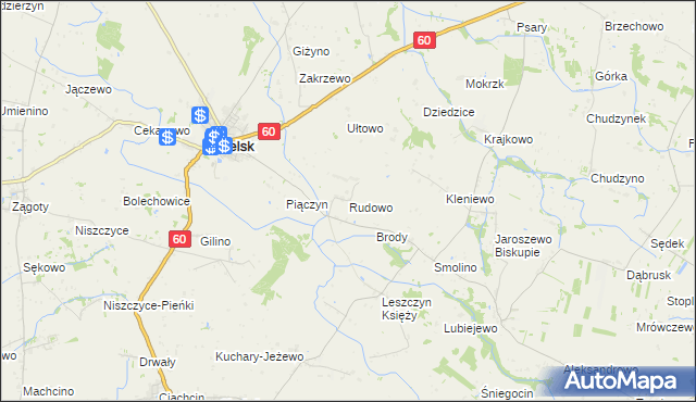 mapa Rudowo gmina Bielsk, Rudowo gmina Bielsk na mapie Targeo