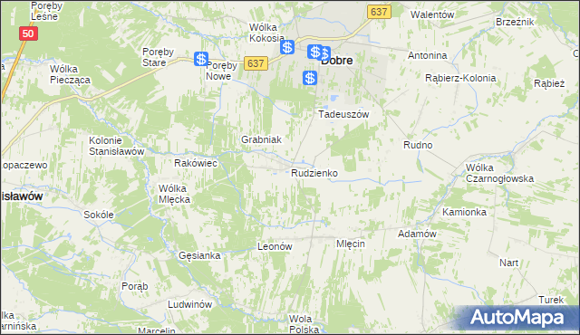 mapa Rudzienko gmina Dobre, Rudzienko gmina Dobre na mapie Targeo