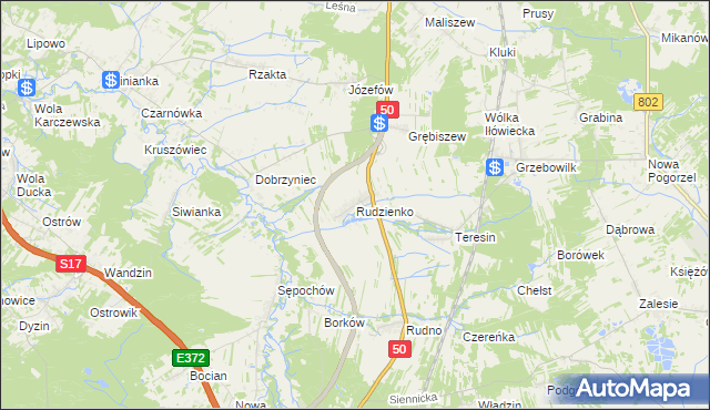 mapa Rudzienko gmina Kołbiel, Rudzienko gmina Kołbiel na mapie Targeo