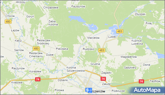 mapa Rudzisko gmina Szczerców, Rudzisko gmina Szczerców na mapie Targeo