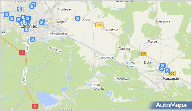 mapa Rusinowice, Rusinowice na mapie Targeo