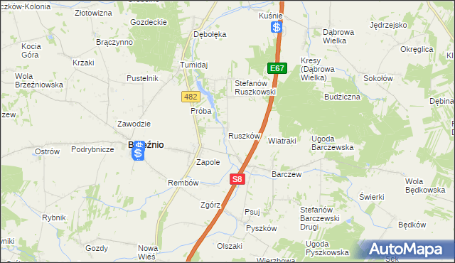 mapa Ruszków gmina Brzeźnio, Ruszków gmina Brzeźnio na mapie Targeo