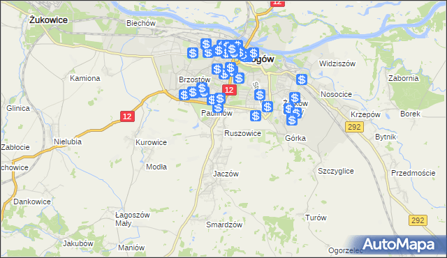 mapa Ruszowice gmina Głogów, Ruszowice gmina Głogów na mapie Targeo