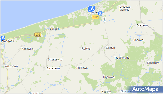 mapa Rybice, Rybice na mapie Targeo
