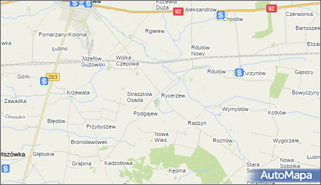 mapa Rycerzew, Rycerzew na mapie Targeo
