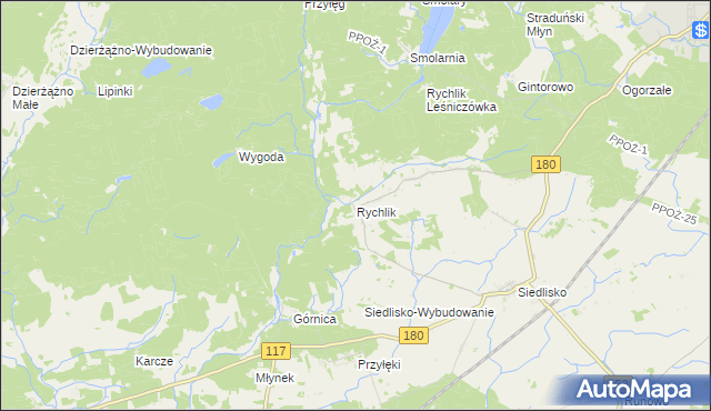 mapa Rychlik gmina Trzcianka, Rychlik gmina Trzcianka na mapie Targeo