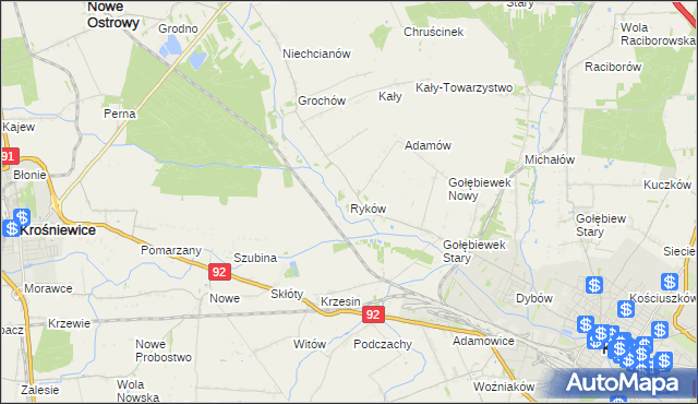 mapa Ryków gmina Kutno, Ryków gmina Kutno na mapie Targeo