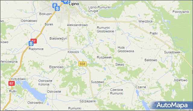 mapa Ryszewek, Ryszewek na mapie Targeo