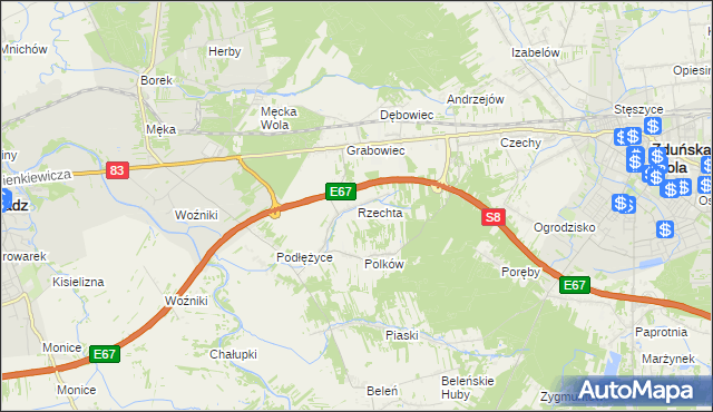 mapa Rzechta gmina Sieradz, Rzechta gmina Sieradz na mapie Targeo