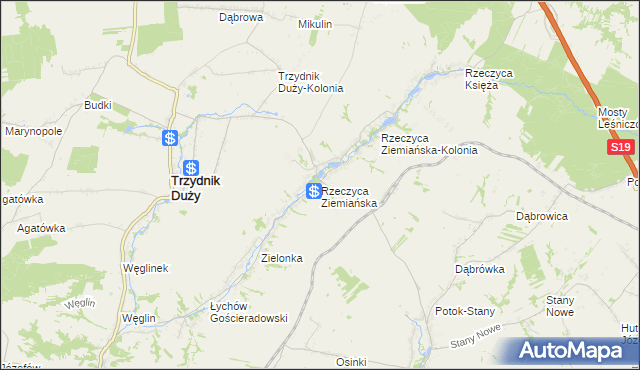 mapa Rzeczyca Ziemiańska, Rzeczyca Ziemiańska na mapie Targeo