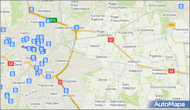 mapa Sadków gmina Jedlnia-Letnisko, Sadków gmina Jedlnia-Letnisko na mapie Targeo