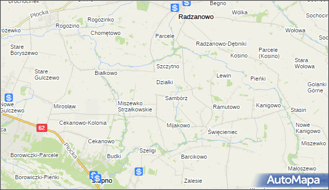 mapa Sambórz gmina Słupno, Sambórz gmina Słupno na mapie Targeo