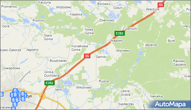 mapa Sanniki gmina Kostrzyn, Sanniki gmina Kostrzyn na mapie Targeo