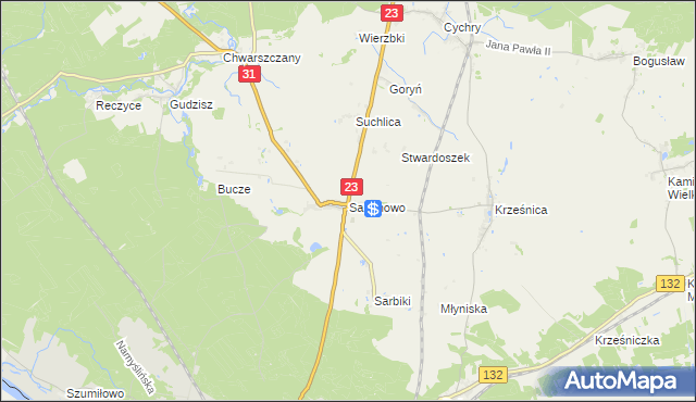 mapa Sarbinowo gmina Dębno, Sarbinowo gmina Dębno na mapie Targeo