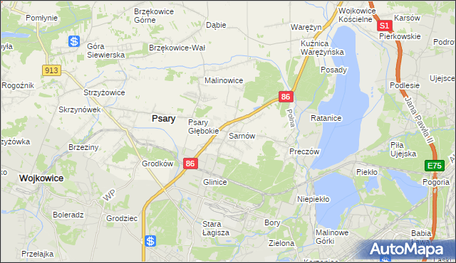 mapa Sarnów gmina Psary, Sarnów gmina Psary na mapie Targeo