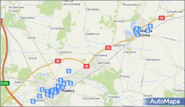 mapa Sarnówka gmina Rawicz, Sarnówka gmina Rawicz na mapie Targeo
