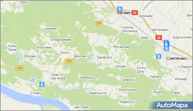 mapa Sąsieczno gmina Obrowo, Sąsieczno gmina Obrowo na mapie Targeo