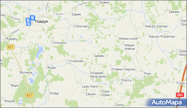 mapa Sawały, Sawały na mapie Targeo