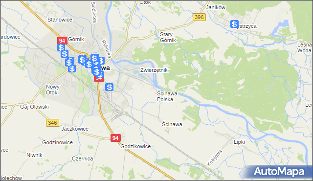 mapa Ścinawa Polska, Ścinawa Polska na mapie Targeo