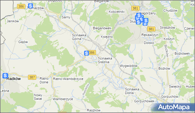 mapa Ścinawka Średnia, Ścinawka Średnia na mapie Targeo