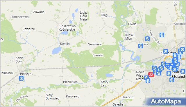 mapa Semlin gmina Starogard Gdański, Semlin gmina Starogard Gdański na mapie Targeo