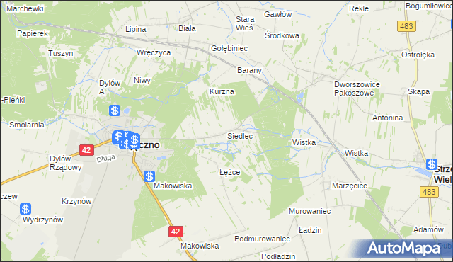 mapa Siedlec gmina Pajęczno, Siedlec gmina Pajęczno na mapie Targeo