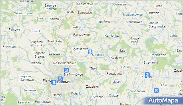 mapa Siedliska gmina Bobowa, Siedliska gmina Bobowa na mapie Targeo