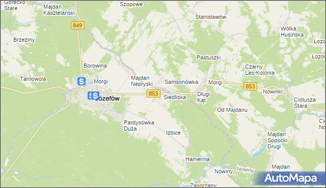 mapa Siedliska gmina Józefów, Siedliska gmina Józefów na mapie Targeo