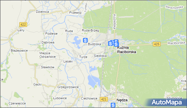 mapa Siedliska gmina Kuźnia Raciborska, Siedliska gmina Kuźnia Raciborska na mapie Targeo