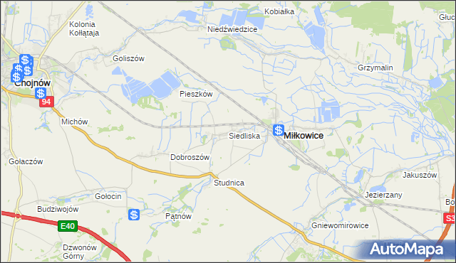 mapa Siedliska gmina Miłkowice, Siedliska gmina Miłkowice na mapie Targeo