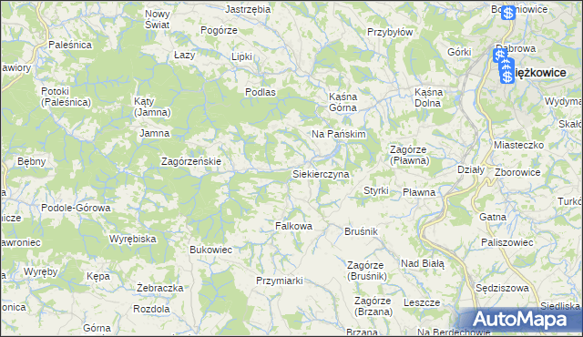 mapa Siekierczyna gmina Ciężkowice, Siekierczyna gmina Ciężkowice na mapie Targeo