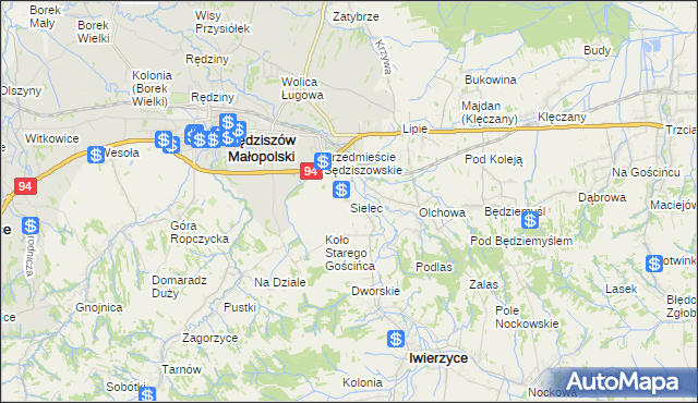 mapa Sielec gmina Iwierzyce, Sielec gmina Iwierzyce na mapie Targeo
