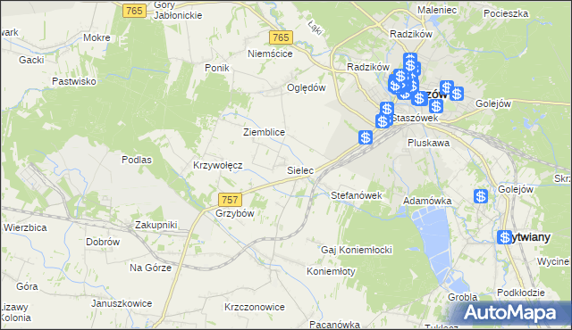 mapa Sielec gmina Staszów, Sielec gmina Staszów na mapie Targeo