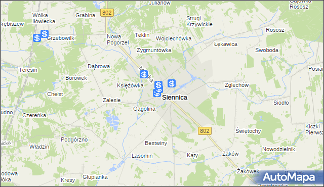 mapa Siennica powiat miński, Siennica powiat miński na mapie Targeo