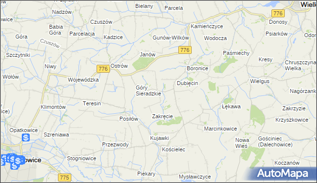 mapa Sieradzice, Sieradzice na mapie Targeo