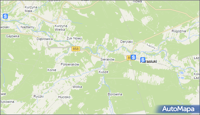 mapa Sieraków gmina Harasiuki, Sieraków gmina Harasiuki na mapie Targeo