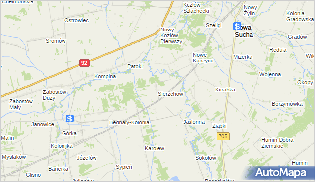 mapa Sierzchów gmina Bolimów, Sierzchów gmina Bolimów na mapie Targeo
