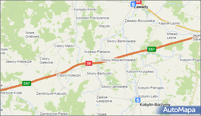 mapa Sikory-Wojciechowięta, Sikory-Wojciechowięta na mapie Targeo