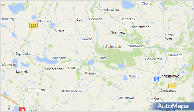 mapa Sikórz gmina Chrostkowo, Sikórz gmina Chrostkowo na mapie Targeo