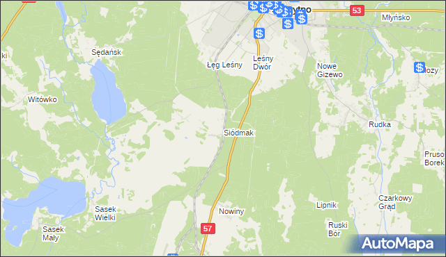 mapa Siódmak gmina Szczytno, Siódmak gmina Szczytno na mapie Targeo