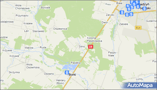mapa Sitno gmina Borki, Sitno gmina Borki na mapie Targeo