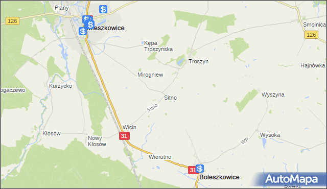 mapa Sitno gmina Mieszkowice, Sitno gmina Mieszkowice na mapie Targeo