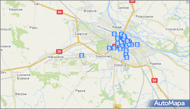 mapa Skarbimierz powiat brzeski, Skarbimierz powiat brzeski na mapie Targeo